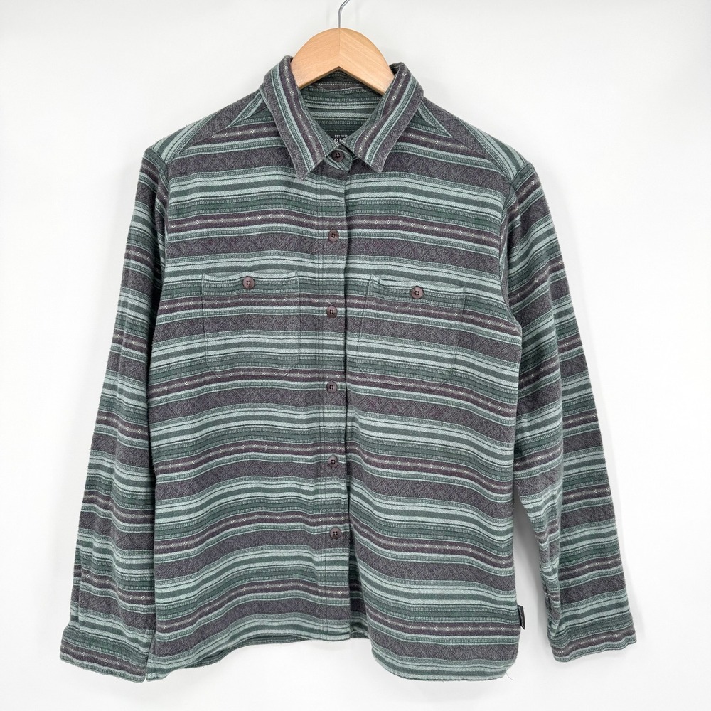 Woolrich Womens Medium Green Purple Southwestern Stripe Cotton Button Down Shirt